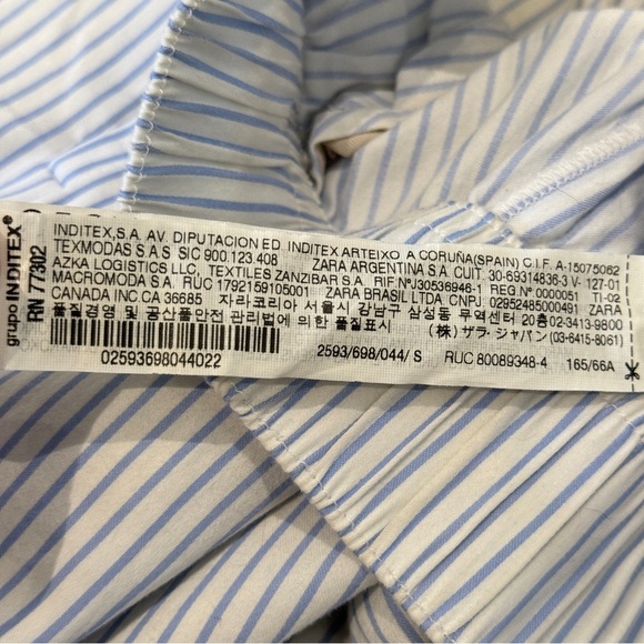 Zara High Waist Blue & White Striped Wide Leg Cropped Pants with Pockets, Size S - Picture 8 of 10